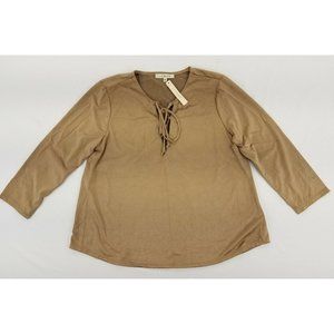 Lily Black Women’s‎ Long Sleeves Beige Velvet Casual Blouse Top Size M NEW B2